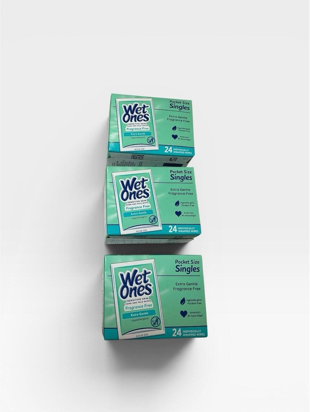 Wet Ones Sensitive Skin 3 Pack Wipes Unscented Individually Wrapped 24 Each